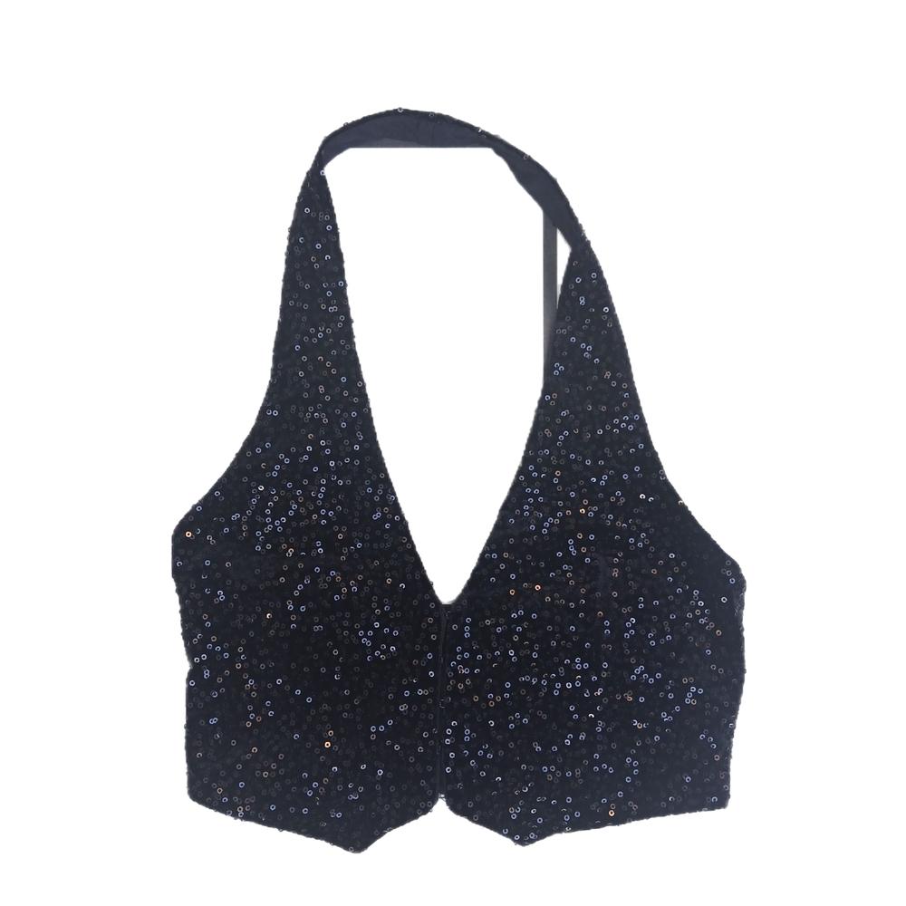 Zara Black Sequin Halter Vest